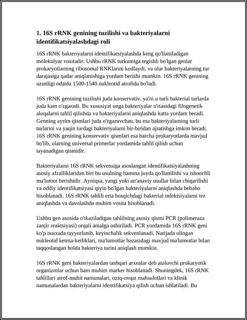 BAKTERIYALARGA TEZ TASHXIS QOʻYISHDA HOZIRGI ZAMON YONDASHUVLARI, MOLEKULYAR GENETIK USULLARI POLIMERAZA, ZANJIRI REAKSIYASIGA ASOSLANGAN RIBOSOMALI RNK GENINI KETMA-KETLASHTIRISH 4