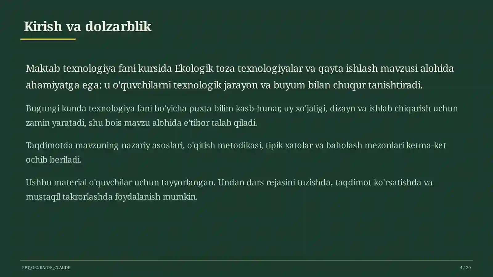 Ekologik toza texnologiyalar va qayta ishlash (11-sinf) 4