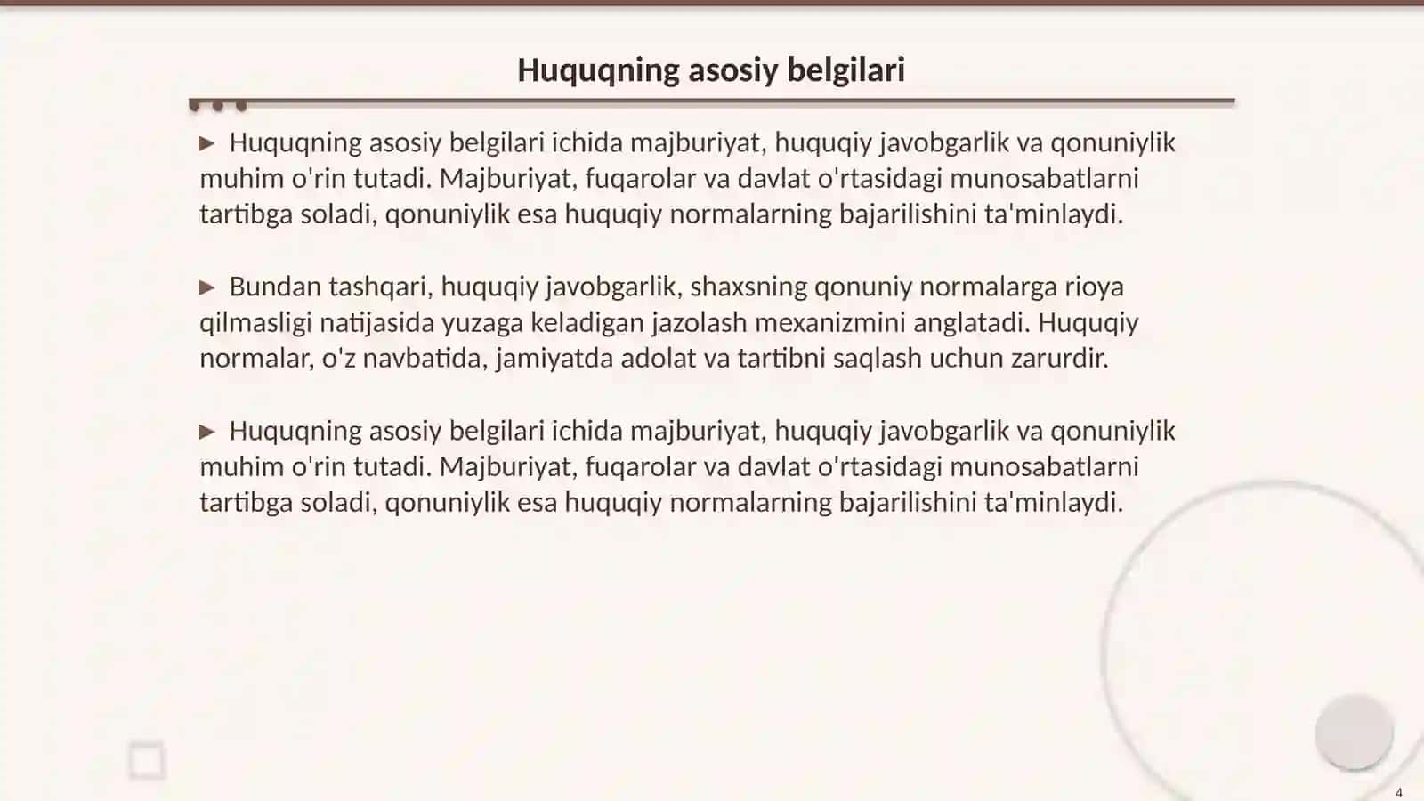 Huquq tushunchasi, belgilari, mohiyati va printsiplari 4