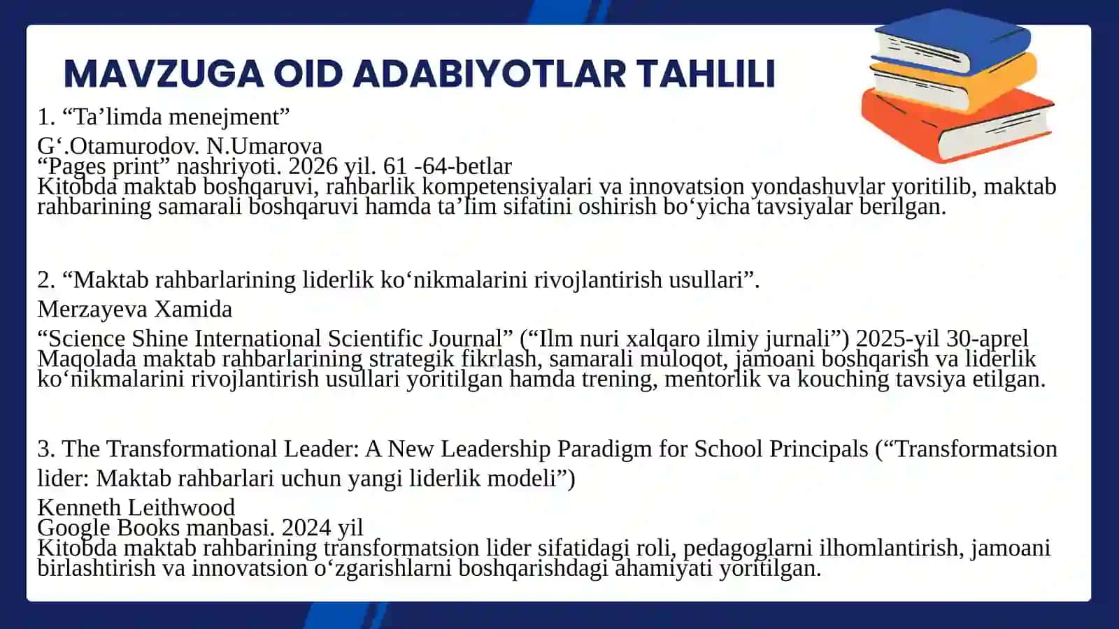 Maktab rahbarining innovatsion muhitni shakllantirish va rivojlantirishdagi liderlik roli 4
