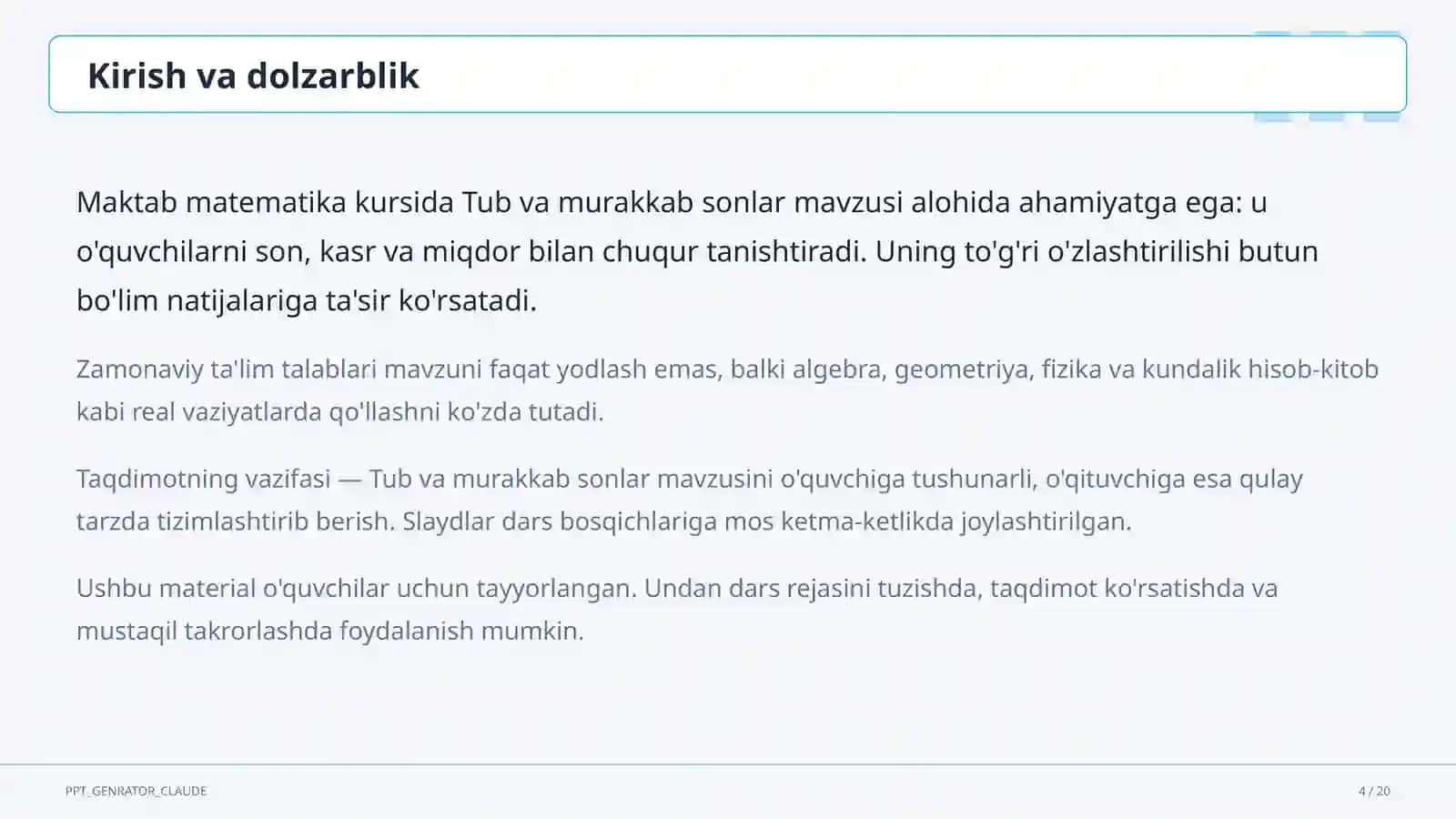 Tub va murakkab sonlar (5-sinf) 4