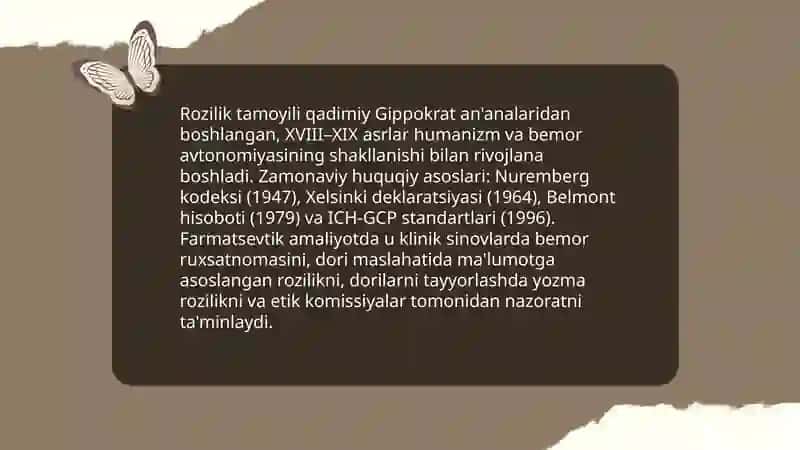 Farmatsevtik bioetikada rozilik tamoyilining o'rni 4