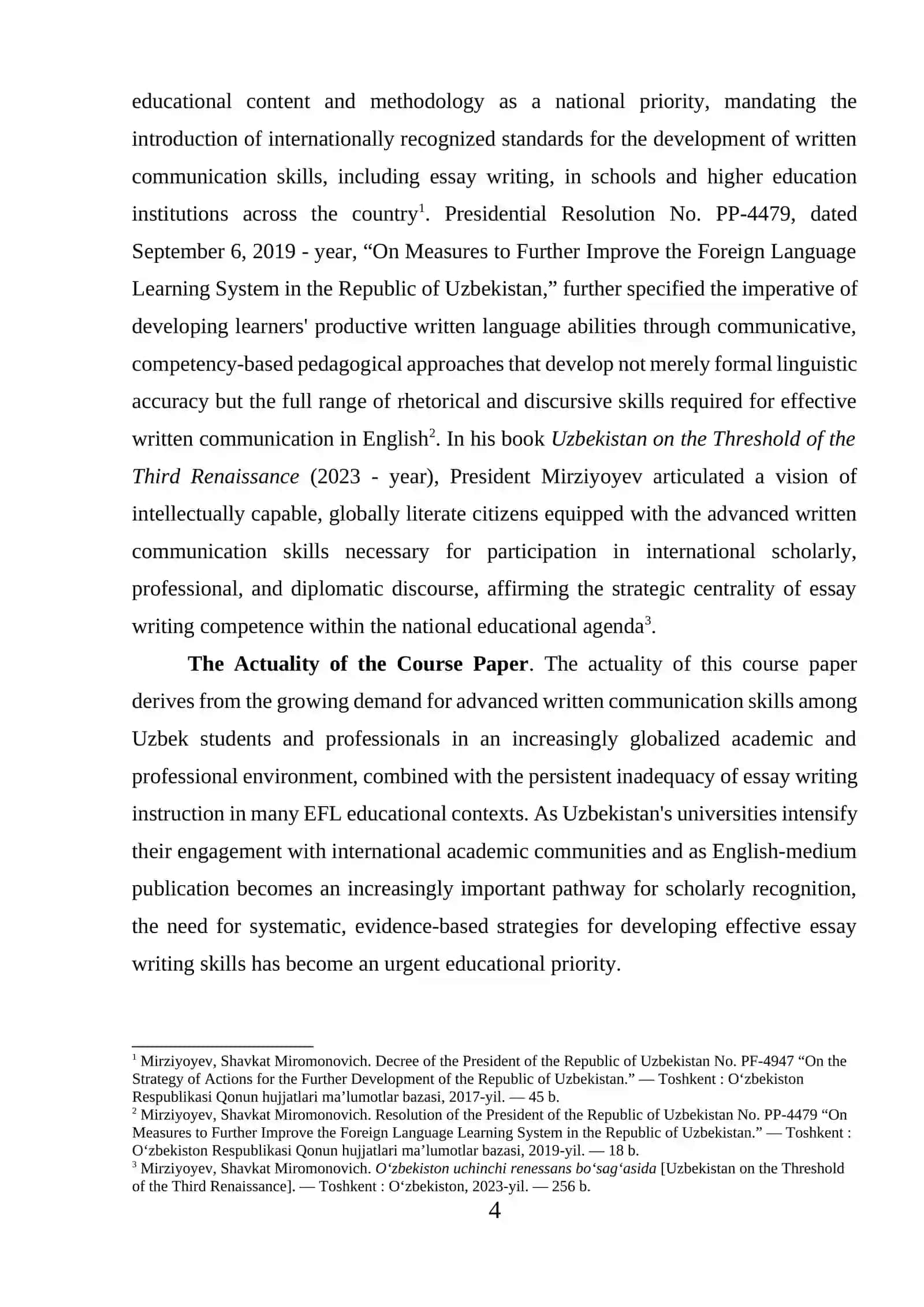 COURSE PAPER THEME: STRATEGIES OF WRITING EFFECTIVE ESSAYS 4