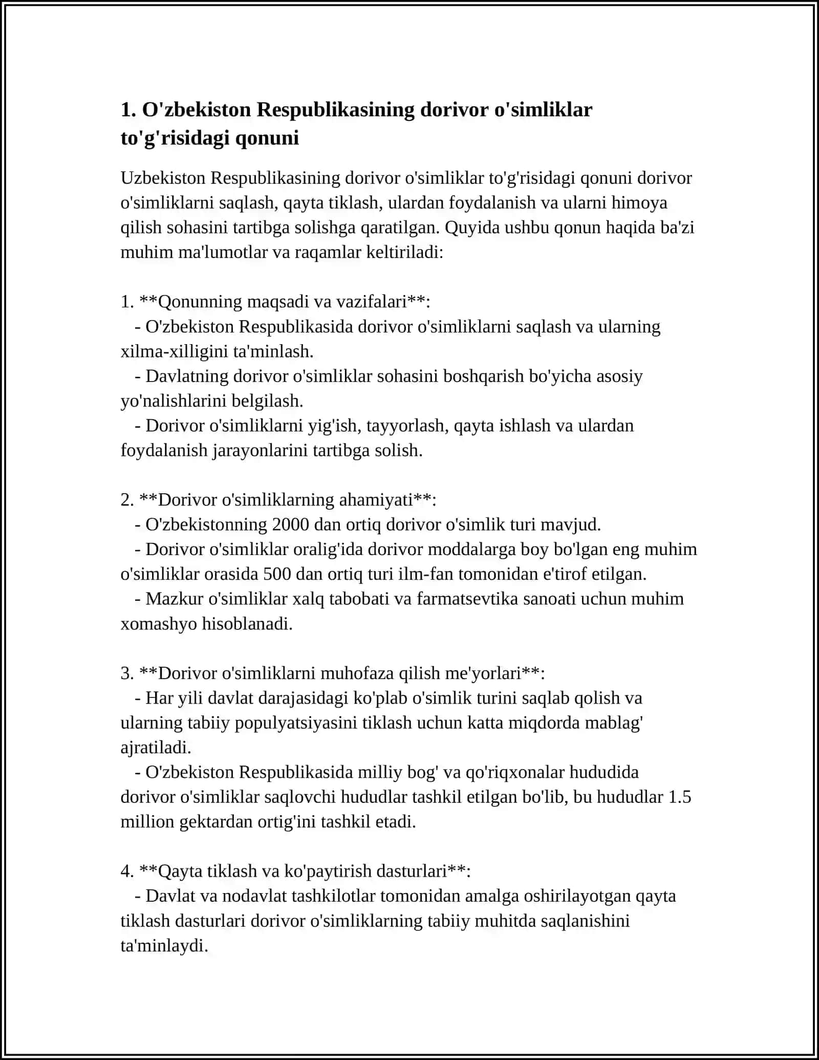 O'zbekiston Respublikasi Dorivor O'simliklar Qonuni 4