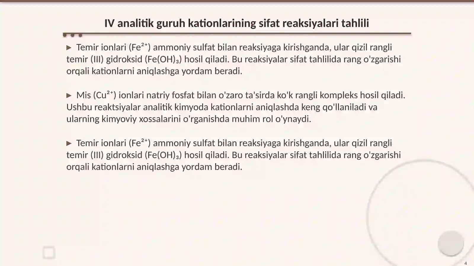 IV analitik guruh kationlarini sifat reaksiyalari va biologik ahamiyati 4
