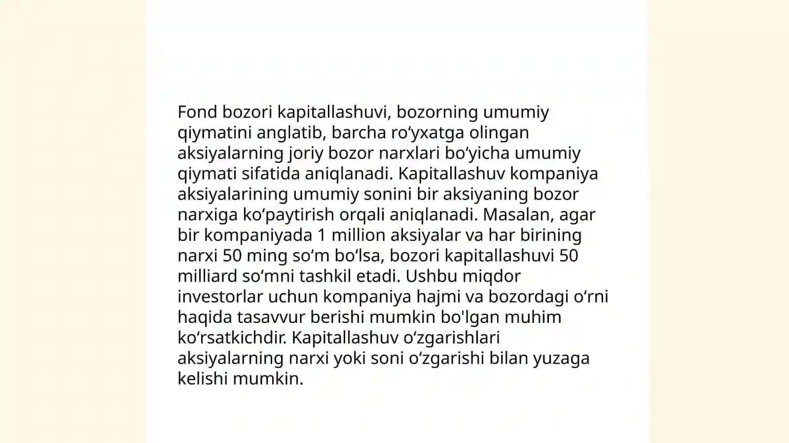 Oʻzbekiston fond bozorining kapitallashuvini baholash va uning oʻsish istiqbollari 4