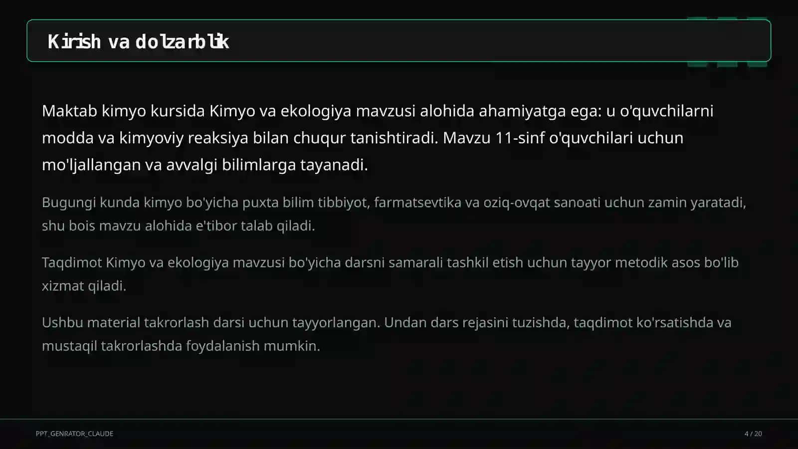 Kimyo va ekologiya (11-sinf) 4