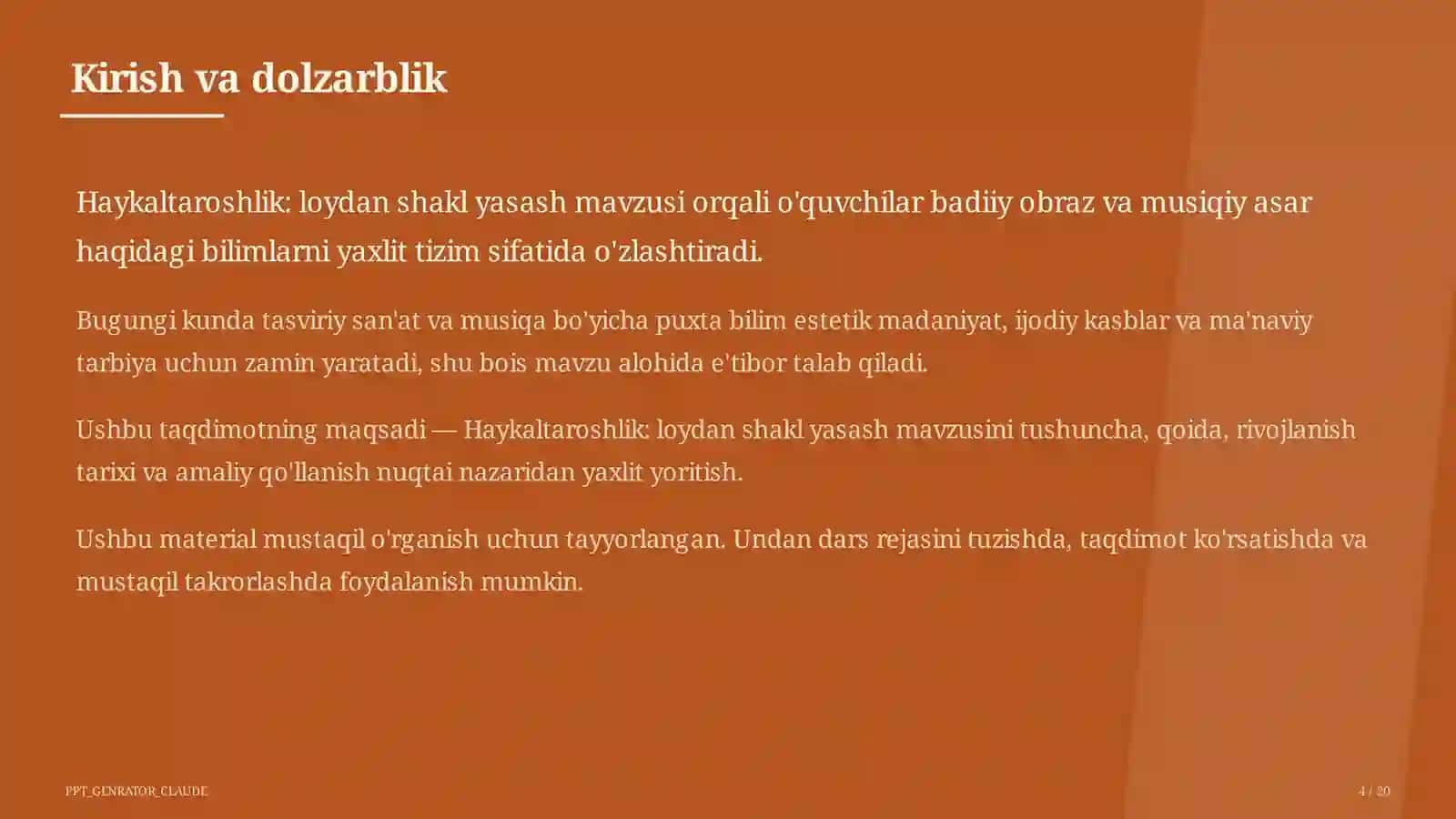 Haykaltaroshlik: loydan shakl yasash (4-sinf) 4