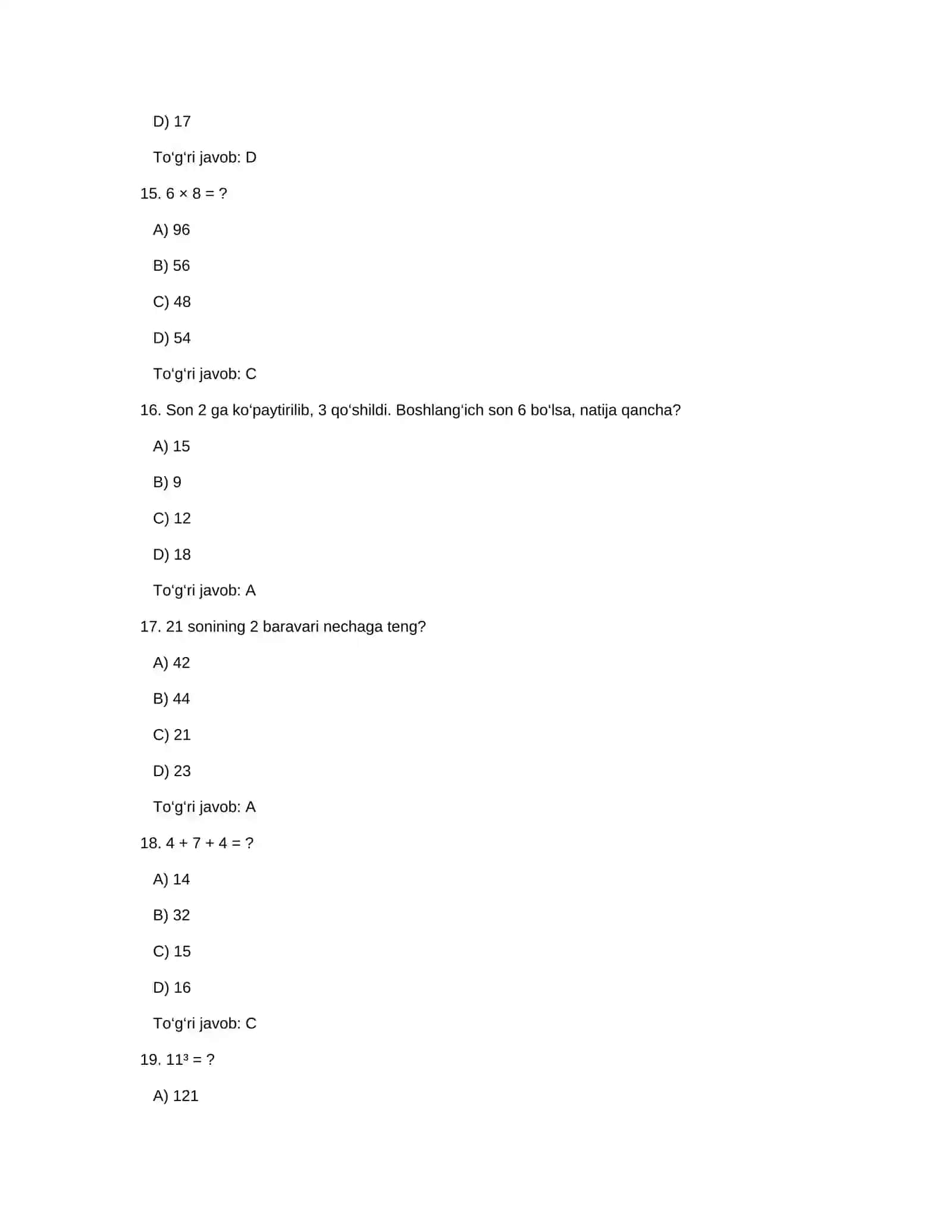 500 ta IQ TEST SAVOLLARI VA JAVOBLARI 4