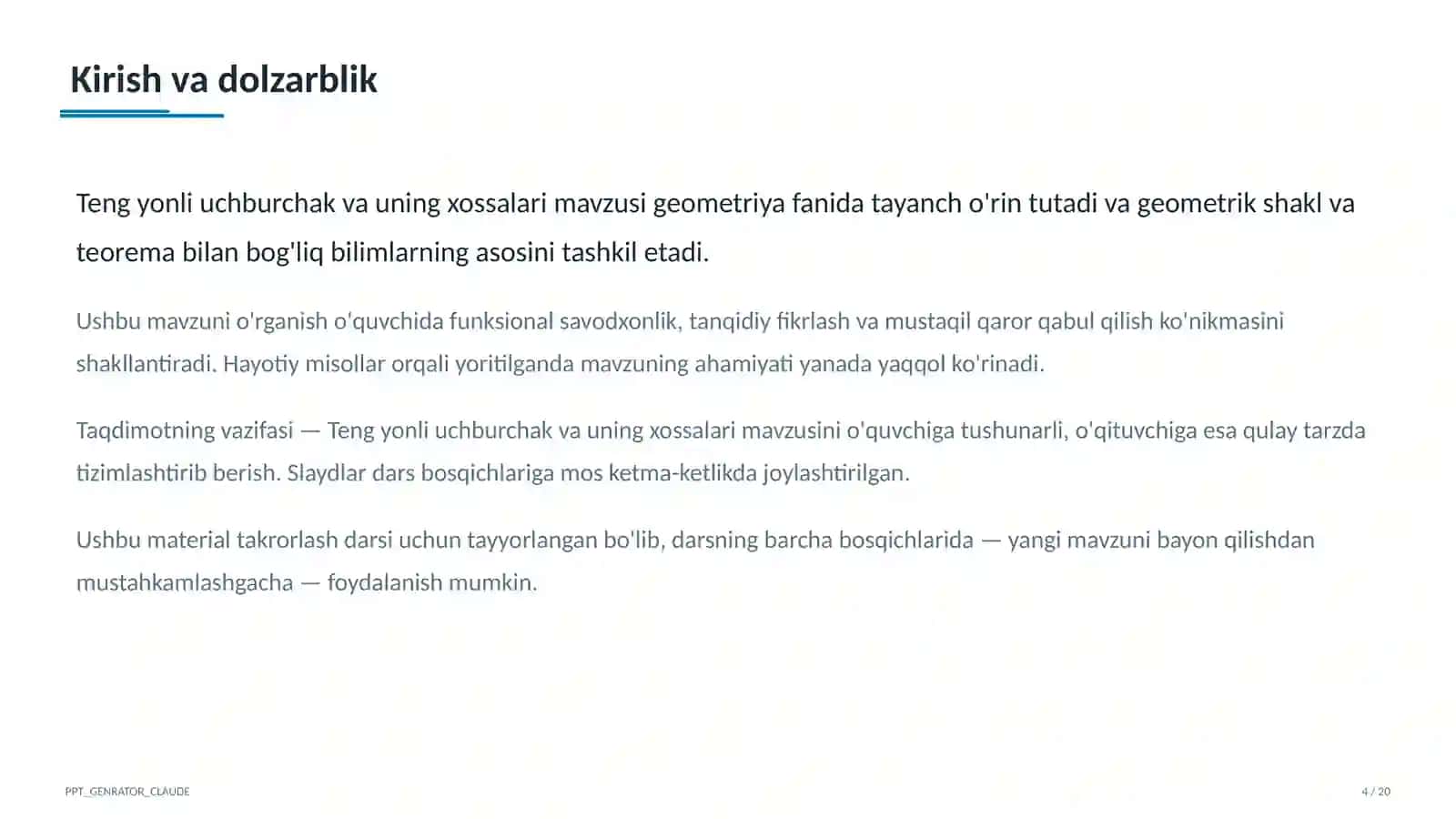 Geometriya (7–11) — takrorlash darsi uchun 4