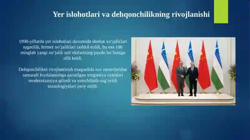 Mustaqillik yillarida qishloq xoʼjaligidagi oʼzgarishlar (Oʼzbekiston uchun) 4