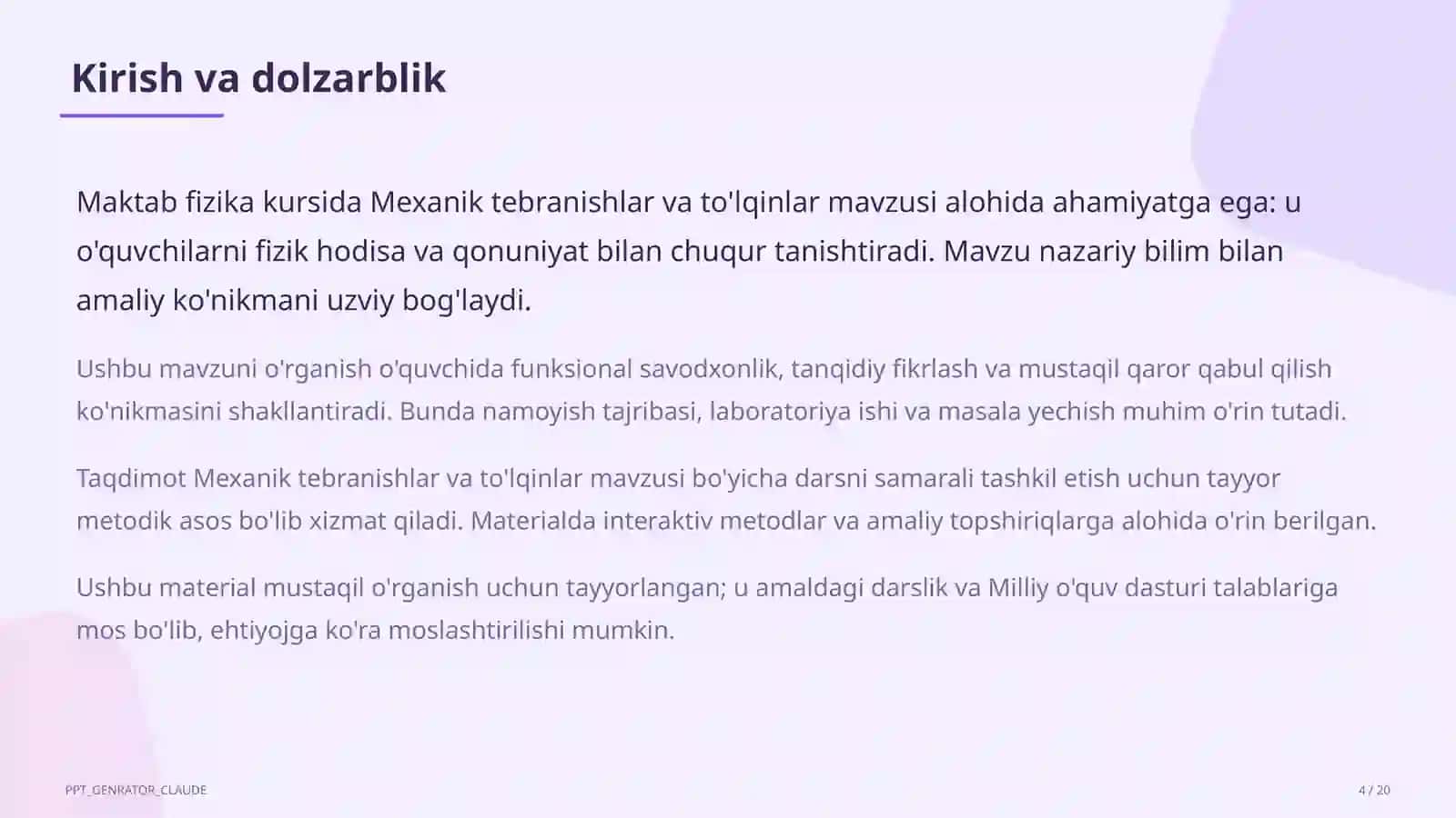 Mexanik tebranishlar va to'lqinlar (9-sinf) 4