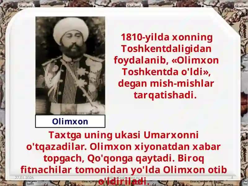 XIX asrning birinchi yarmida Qo'qonxonligining ijtimoiiy-siyosiyah voli 4