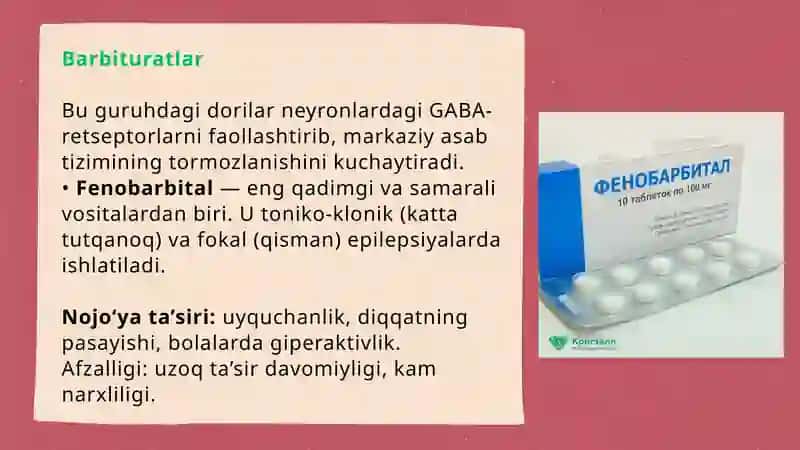 Epilepsiyaga qarshi vositalar.  Litiy tuzlari.  Sedativ vositalar. 4