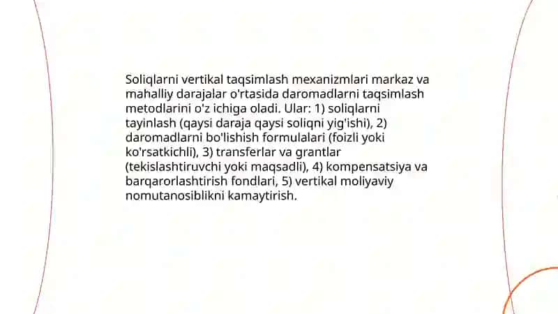 Byudjet tizimi byudjetlari o'rtasida byudjet daromadlari va soliqlarning qayta taqsimlanishi 4