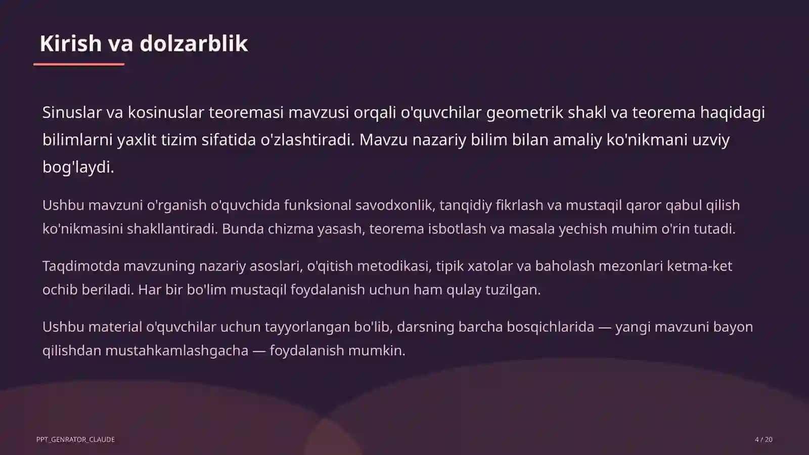Sinuslar va kosinuslar teoremasi (9-sinf) 4