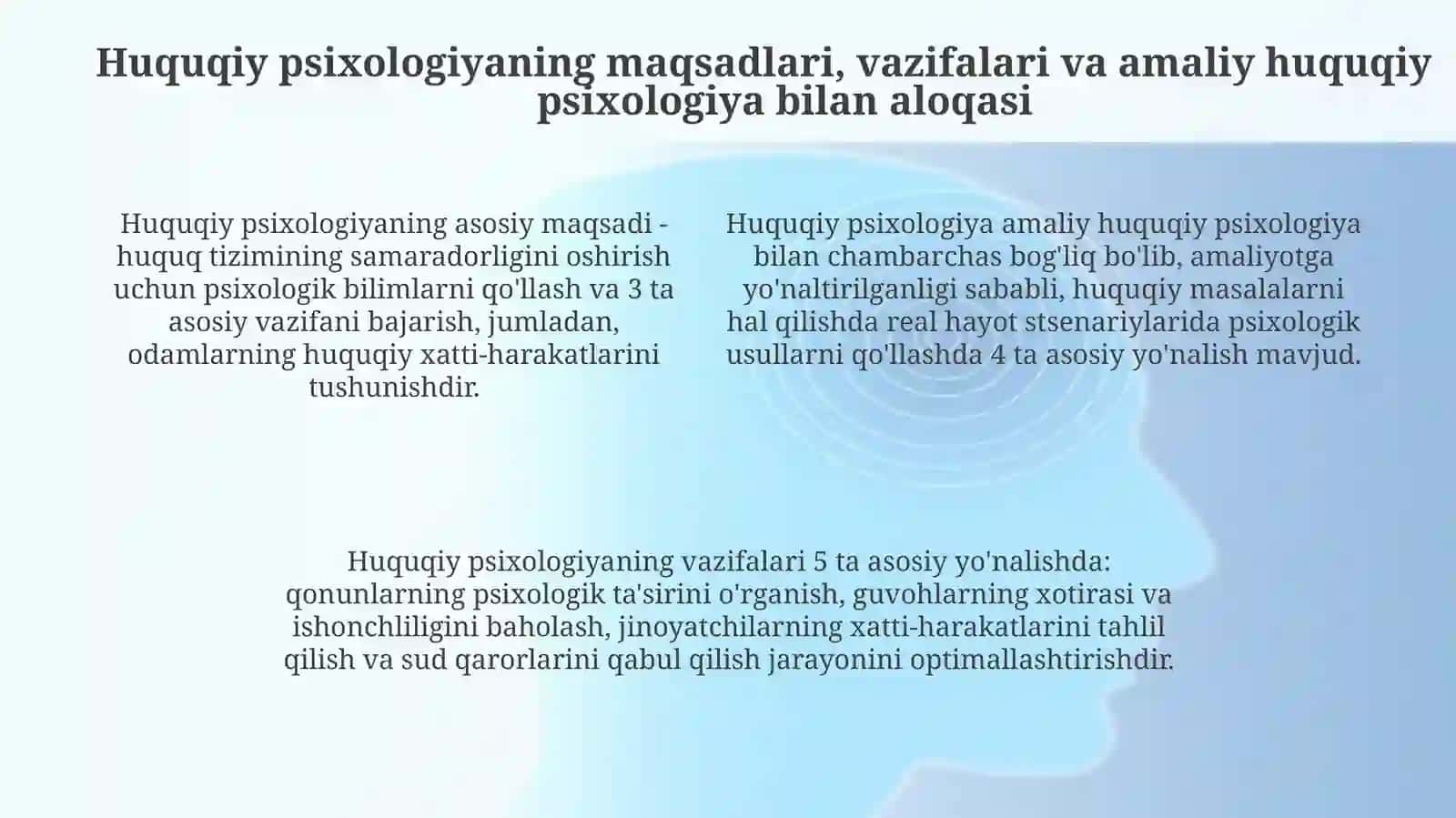 Huquqiy pisixologiya amaliy yuridik pisixologiyaning tarmog'i sifatida 4
