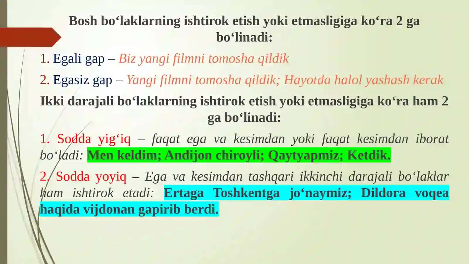 Sodda gapning ta’rifi va tasnifi. Gapning ifoda maqsadiga ko‘ra turlari 4