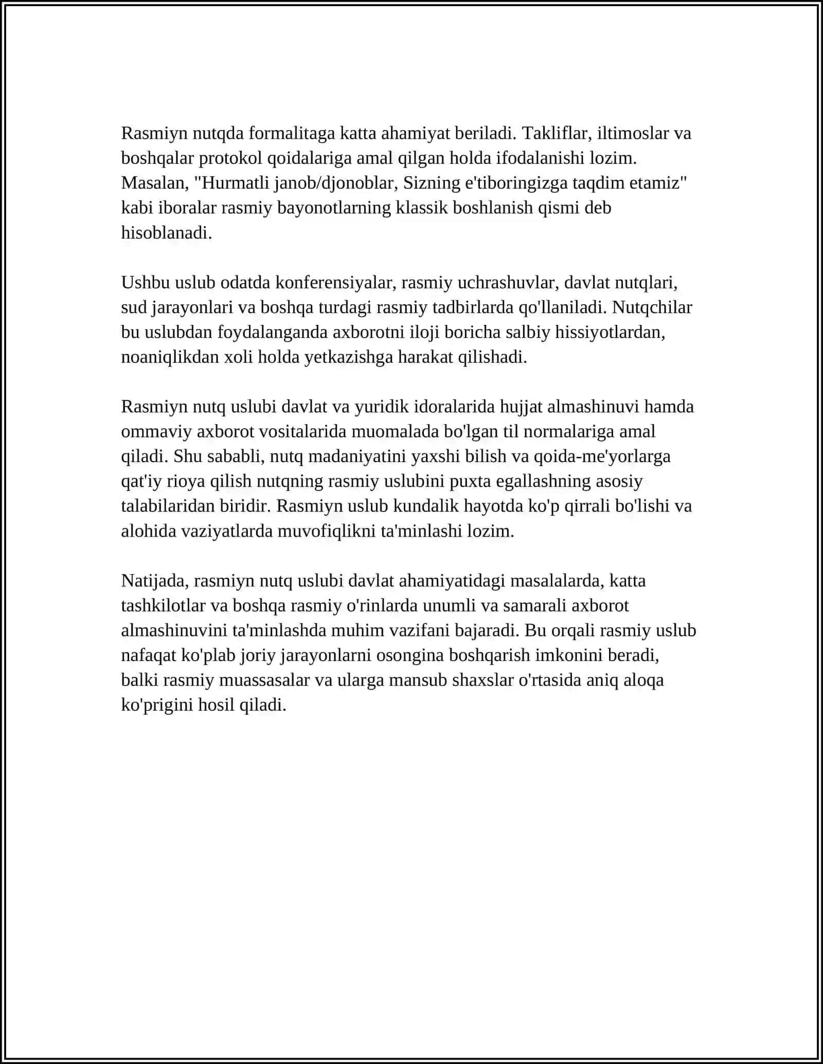 RASMIY NUTQ USLUBI VA RASMIY ISH YURITISHNING OʻZIGA XOS TOMONLARI 4