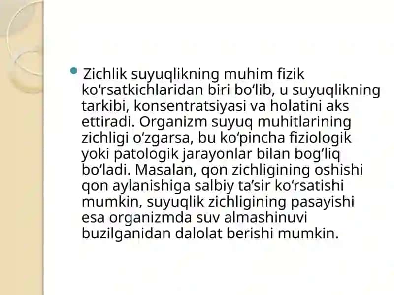 Organizm suyuq muhitlari zichligini aniqlash Arximed qonunini o'rganish 4