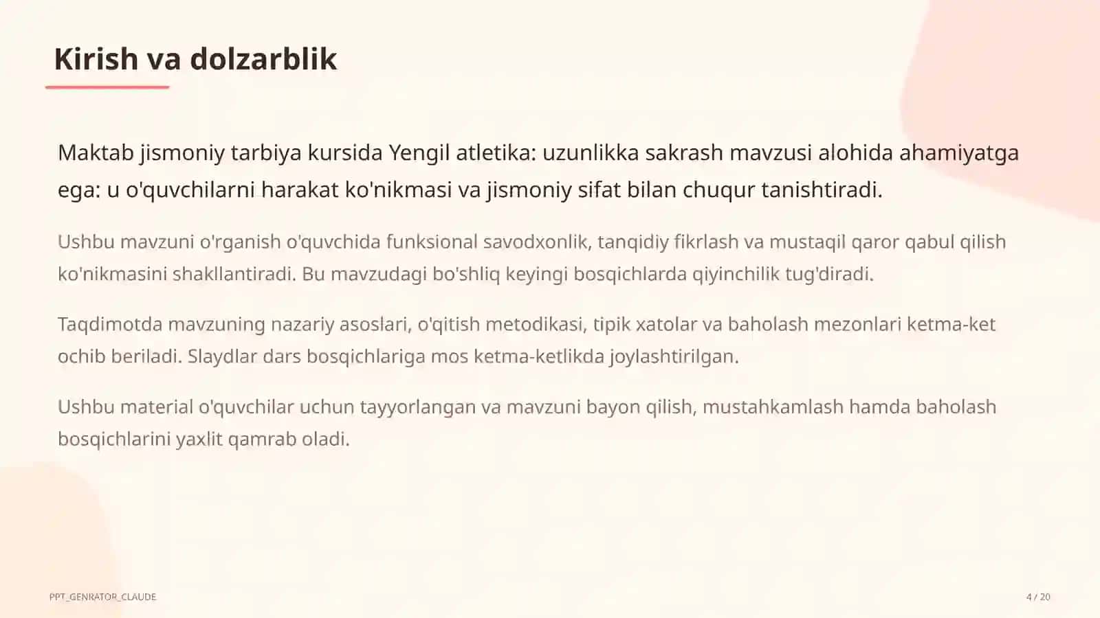 Jismoniy tarbiya (1–11) — o'quvchilar uchun 4