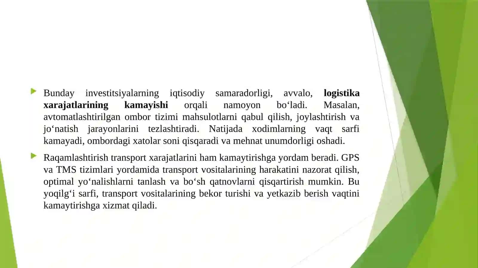Logistika jarayonlarini raqamlashtirishga investitsiyalarning iqtisodiy samaradorligi 4
