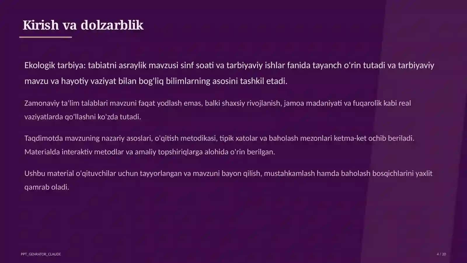 Ekologik tarbiya: tabiatni asraylik 4
