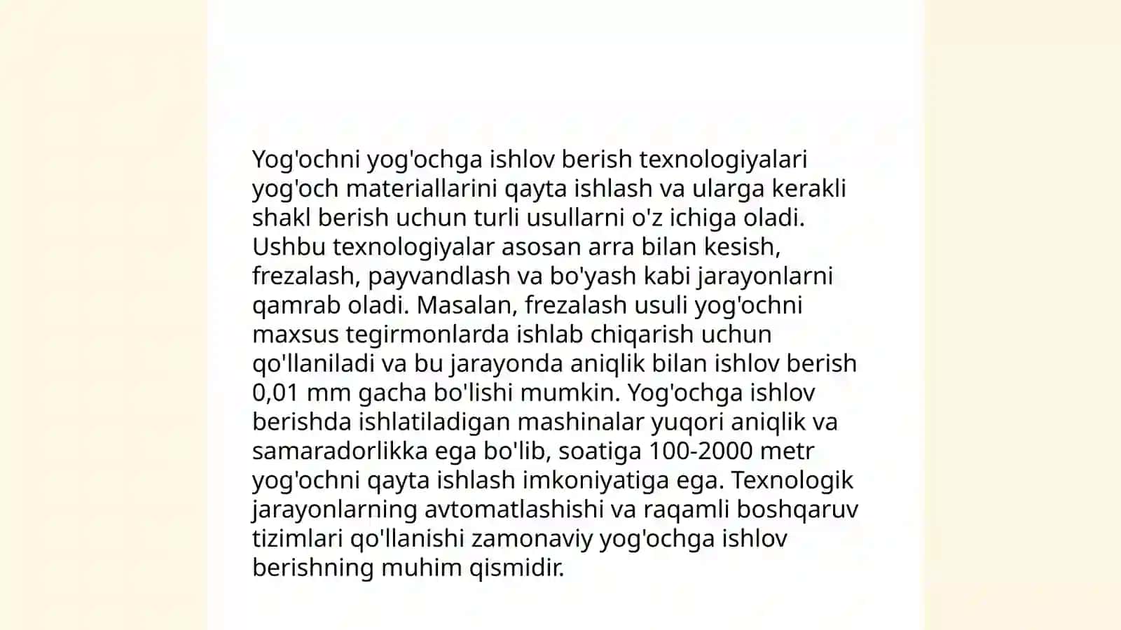 Daraxtlar yog'och materiallarni turlari va uning texnologik xususiyatlari 4
