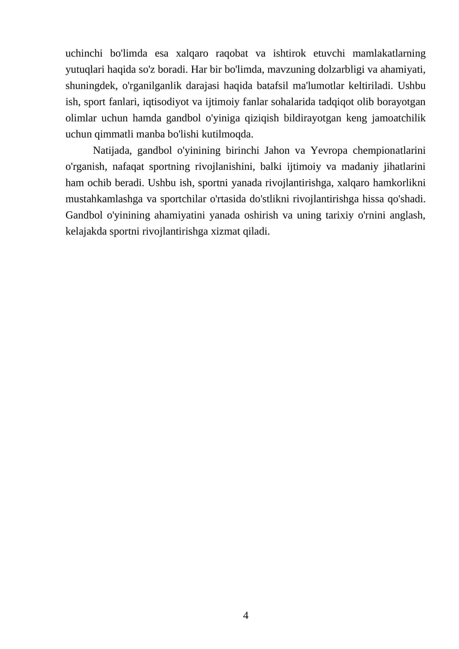 Gandbol o'yini birinchi Jahon va Yevropa chempionatini o'tkazilishi 2025-2026 o'quv yili 4