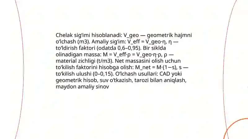 Yuklovchi jihoz unumdorligini hisoblash va tog jinsini ortish vaqtini aniqlash 4