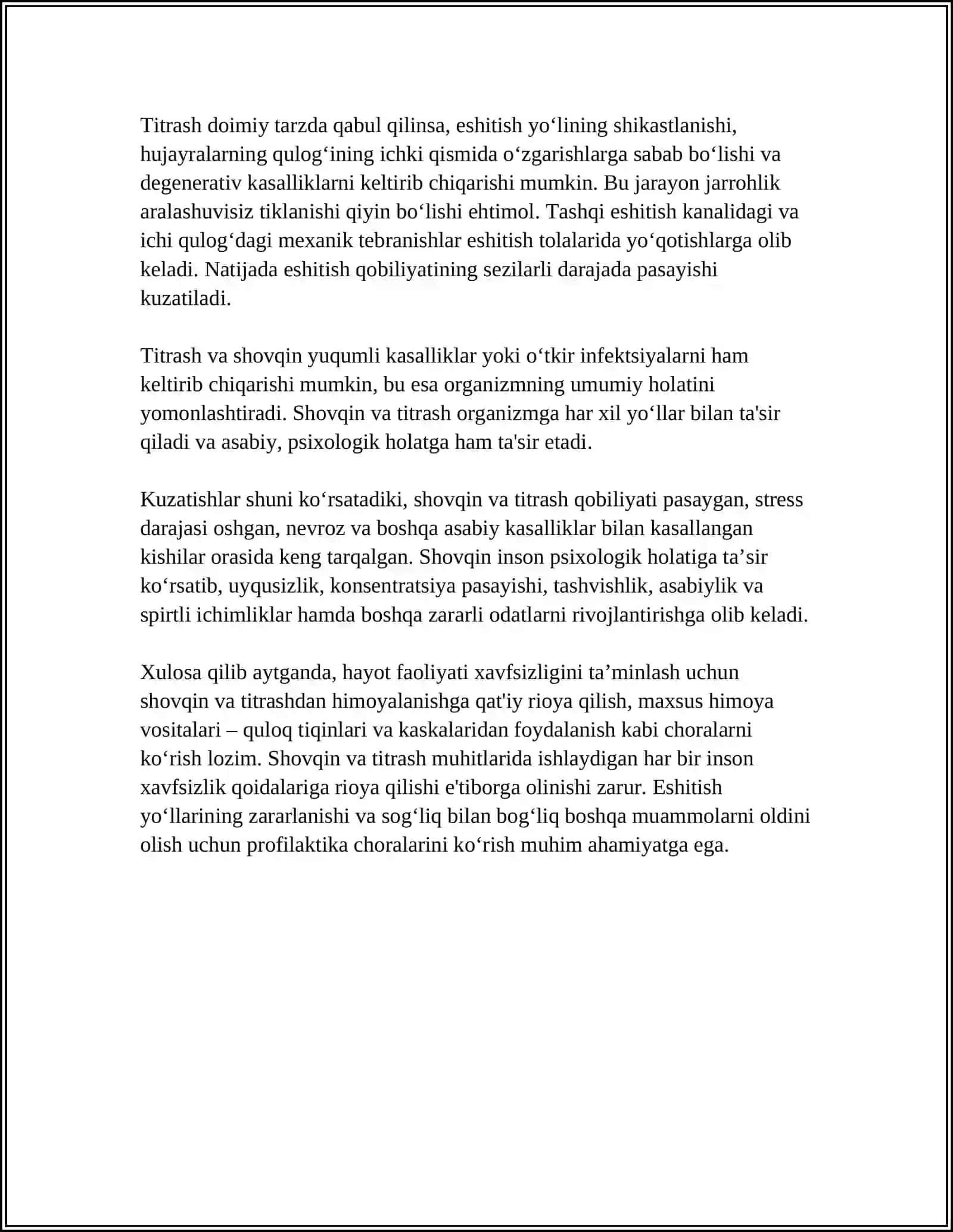 HAYOT FAOLIYATI XAVFSIZLIGI FANIDAN "SHOVQIN VA TITRASHNING INSON ORGANIZMIGA ZARARLI TAʼSIRI" 4