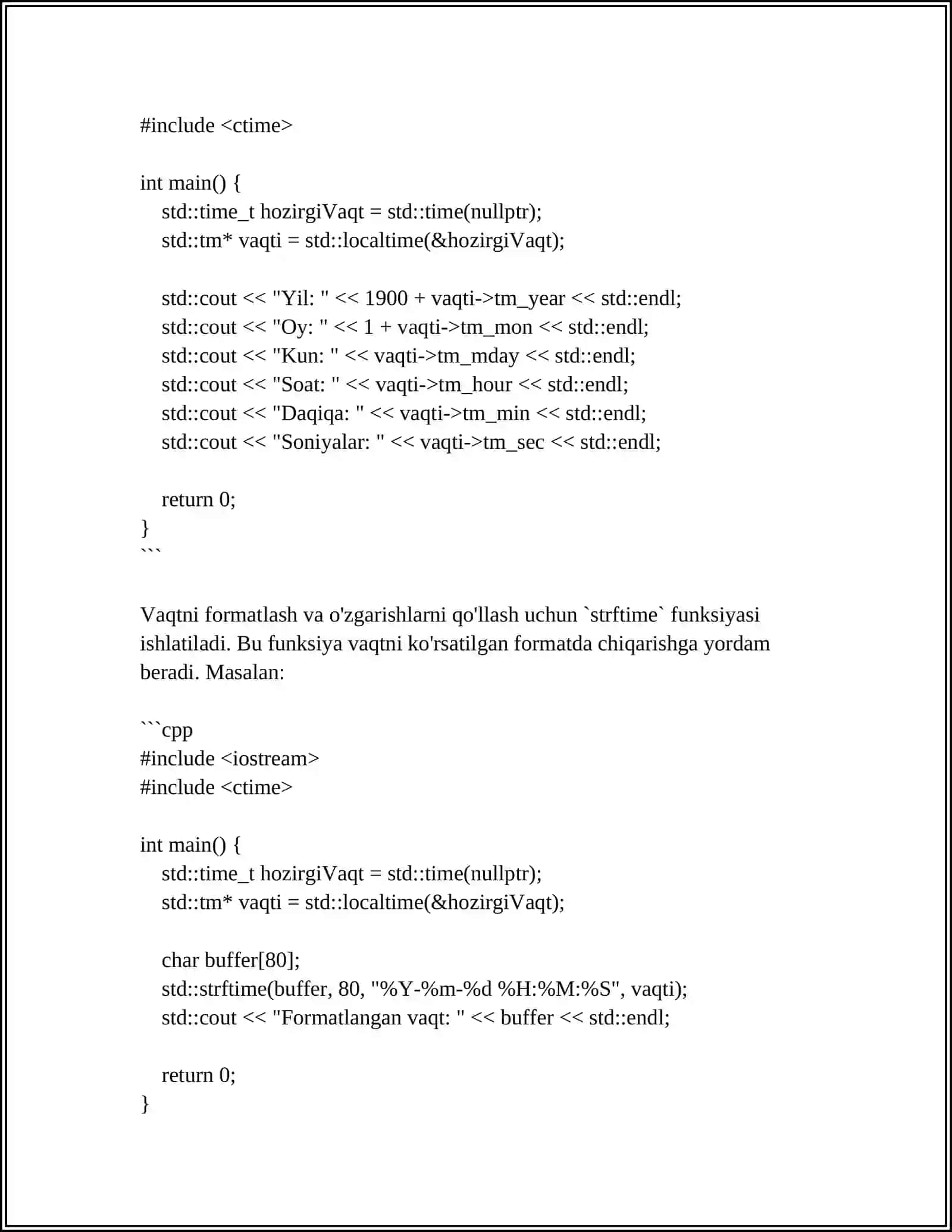 C++ DA SANA VA VAQTGA DOIR MASALALAR 4