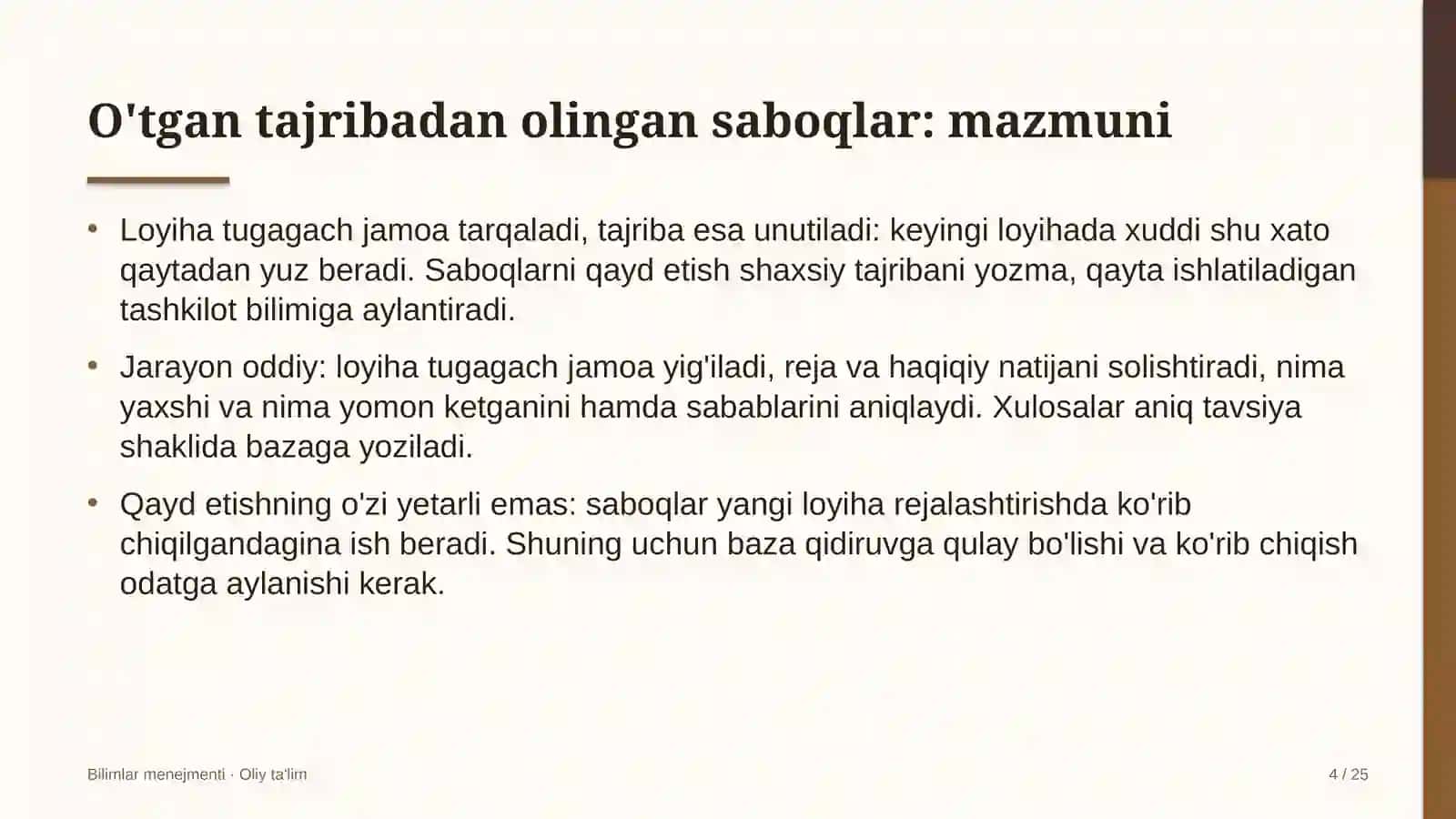 ekologiya sohasida o'tgan tajribadan olingan saboqlarni qayd etish 8196 4