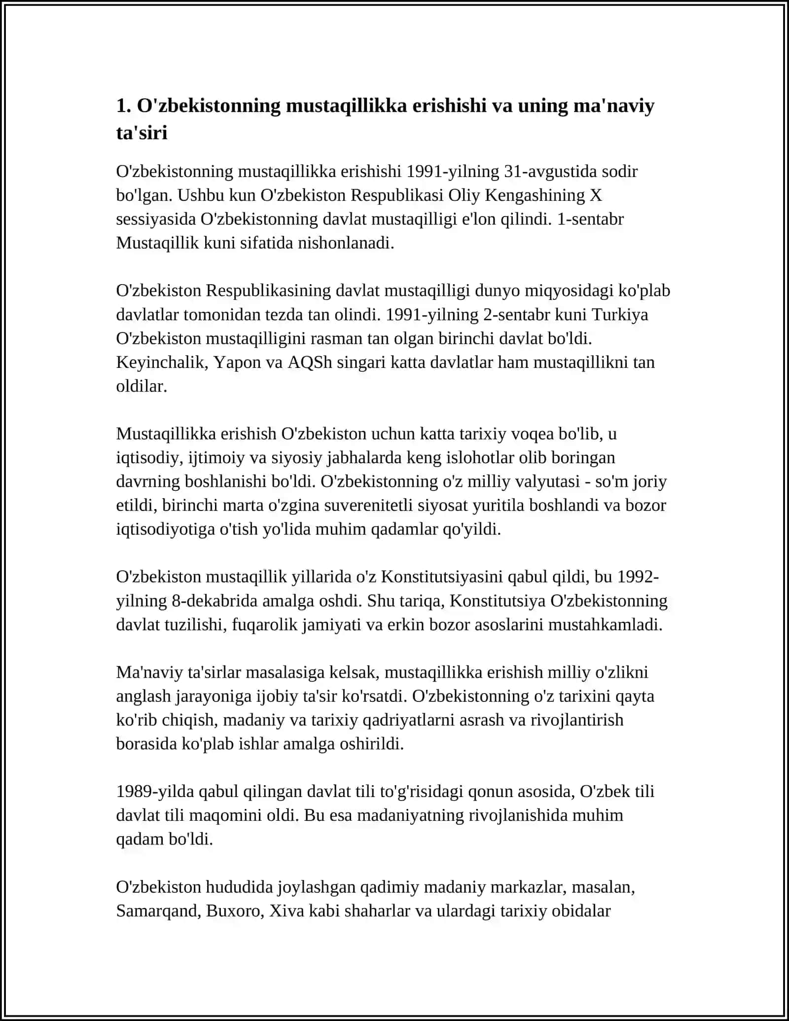 O‘ZBEKISTON RESPUBLIKASI OLIY TA’LIM FAN VA INNOVATSIYA VAZIRLIGI REFERAT 4