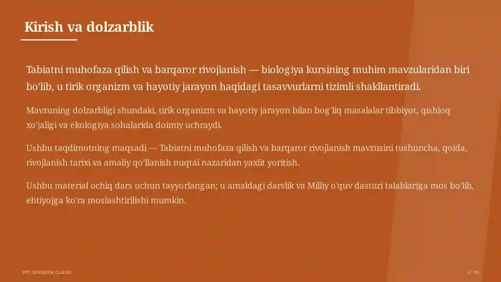 Tabiatni muhofaza qilish va barqaror rivojlanish (11-sinf) 4