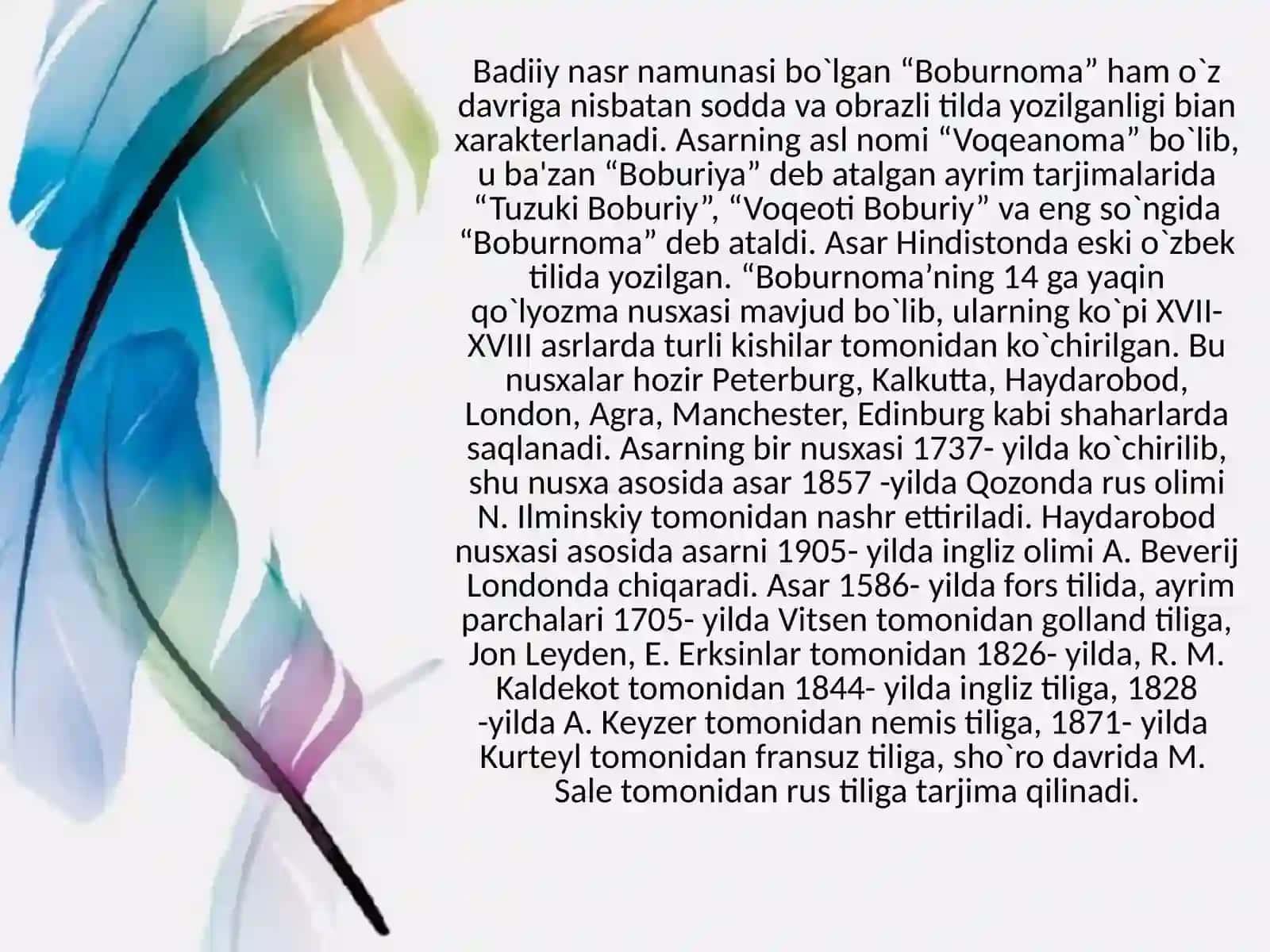 Boburnoma asarining til xususiyatlari va ilmiy o'rganilishi 4