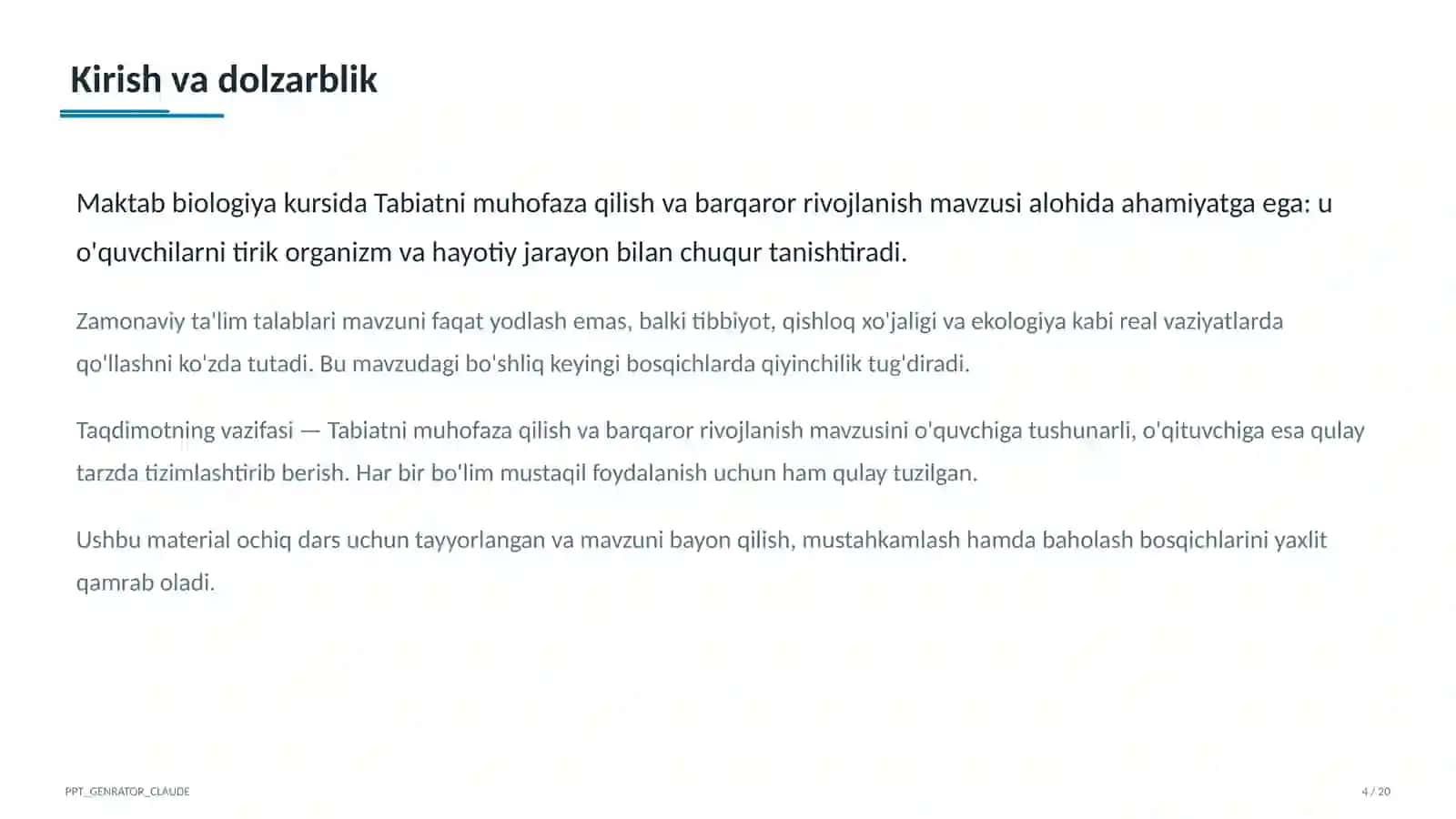Tabiatni muhofaza qilish va barqaror rivojlanish (11-sinf) 4