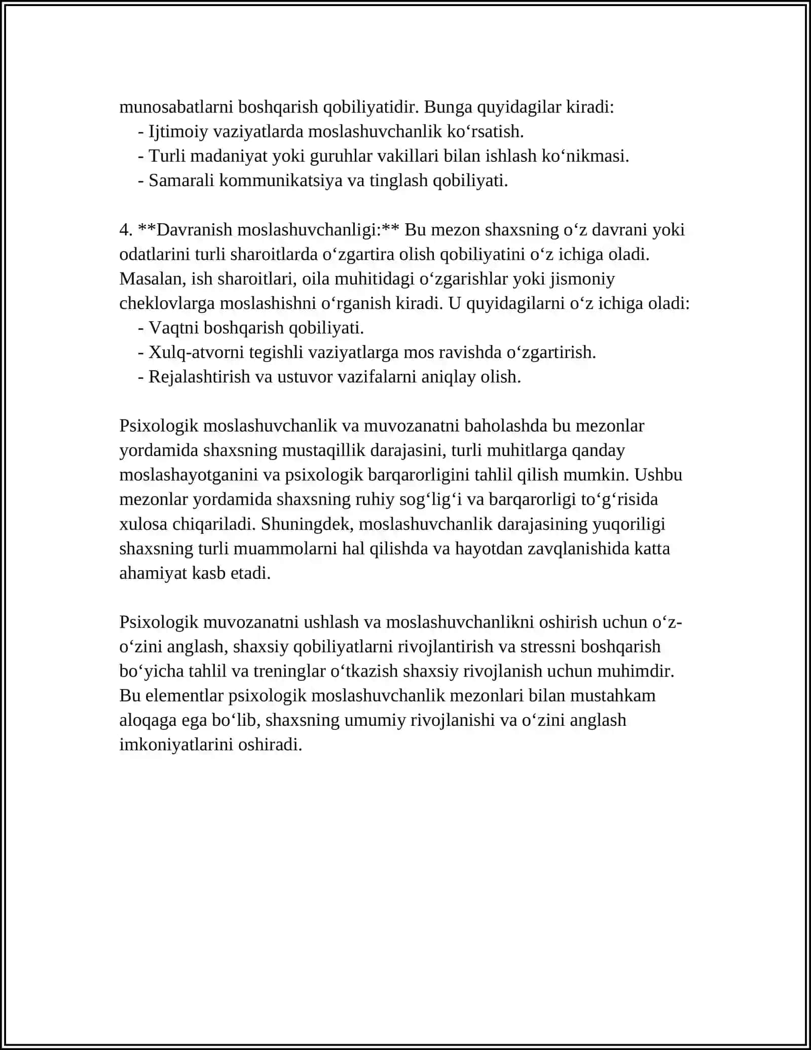 PSIXOLOGIK MOSLASHUVCHANLIK VA MUVOZANATNI BAXOLASH 4