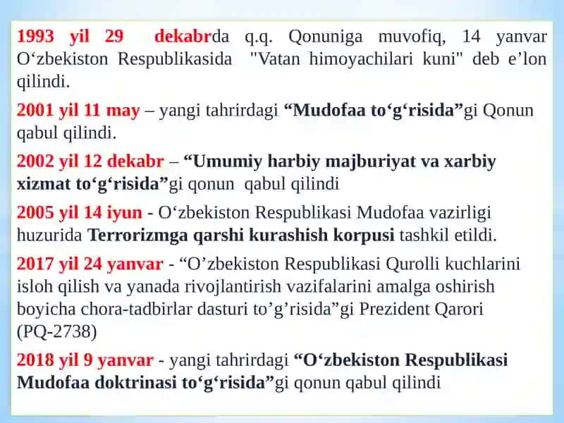 O’ZBEKISTONDA QUROLLI KUCHLAR, ICHKI ISHLAR VA DAVLAT XAVFSIZLIK, FAVQULOTDA VAZIYATLAR XIZMATLARI TIZIMIDAGI ISLOHOTLAR. 4