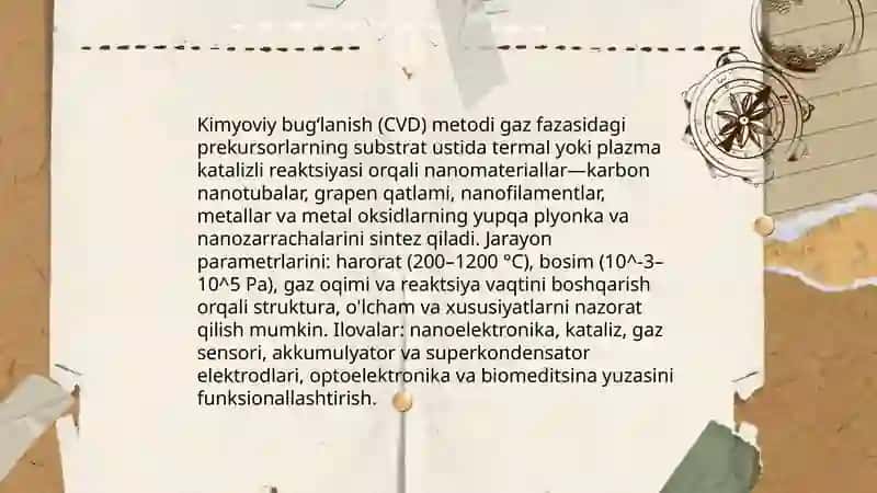 Nanomateriallar, nanobirikmalarni olinish usullari va ularning ishlatilish sohalari 4