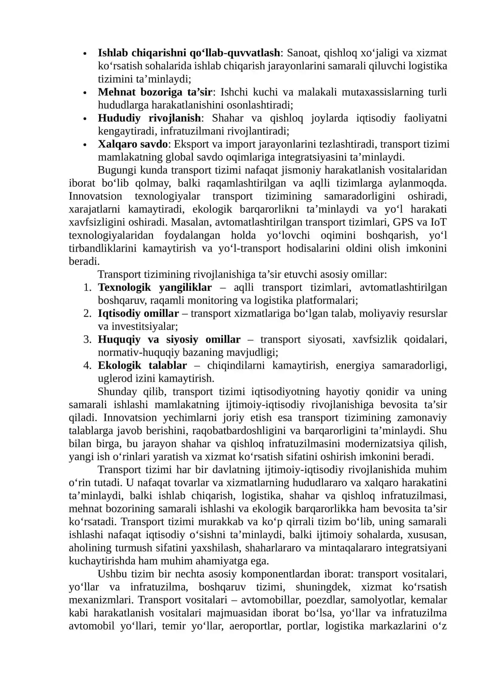 Transport tizimida innovatsion yechimlarni qo‘llash imkoniyatlari 4