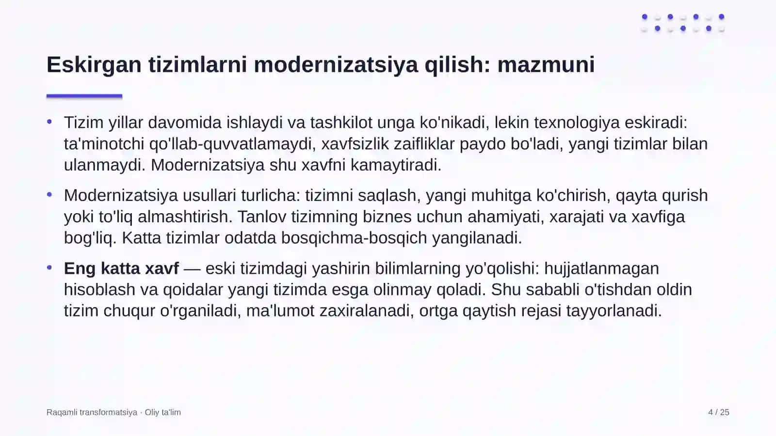 mikroelektronika sohasida eskirgan axborot tizimlarini modernizatsiya qilish 4713 4