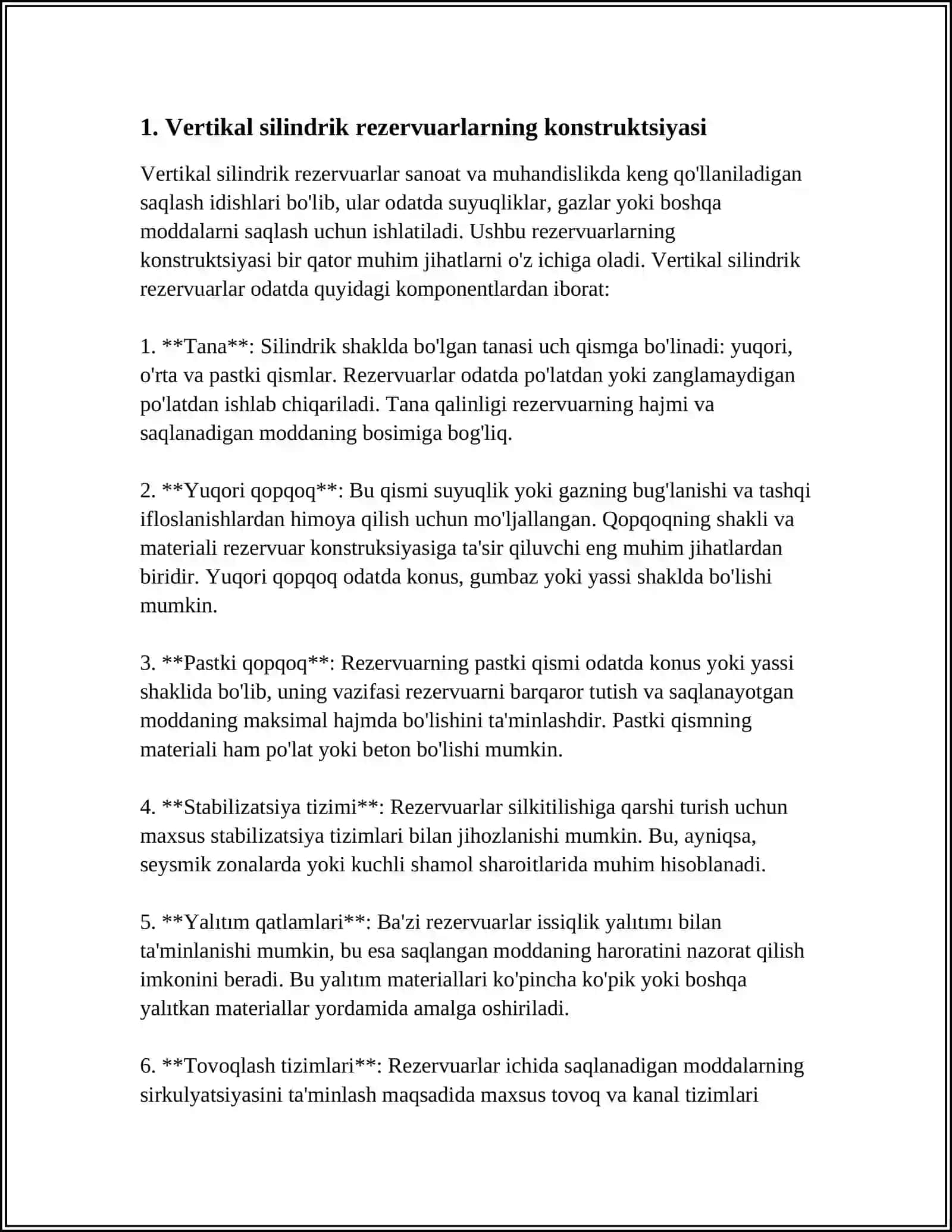 VERTIKAL SLINDRIK REZERVUARLARNI ISHLAB CHIQARISH TEXNALOGYASI VA SIFAT NAZORATI 4