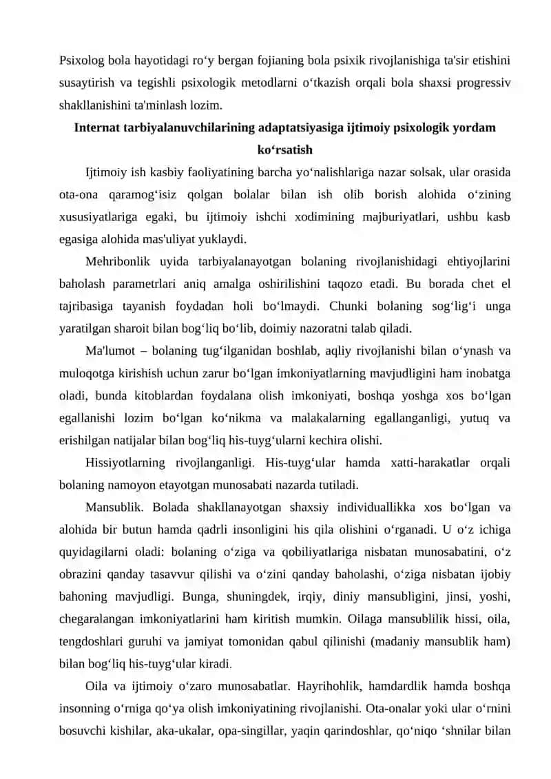 Bolalar uyi va maktab-internat tarbiyalanuvchilarining ijtimoiy mavqei va ularning psixologik xususiyatlari 4
