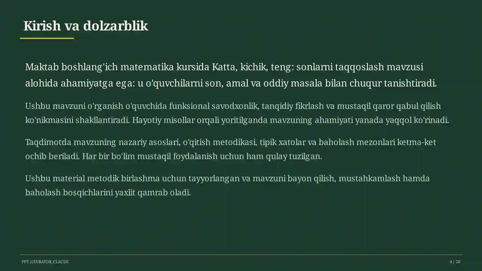 Katta, kichik, teng: sonlarni taqqoslash (1-sinf) 4