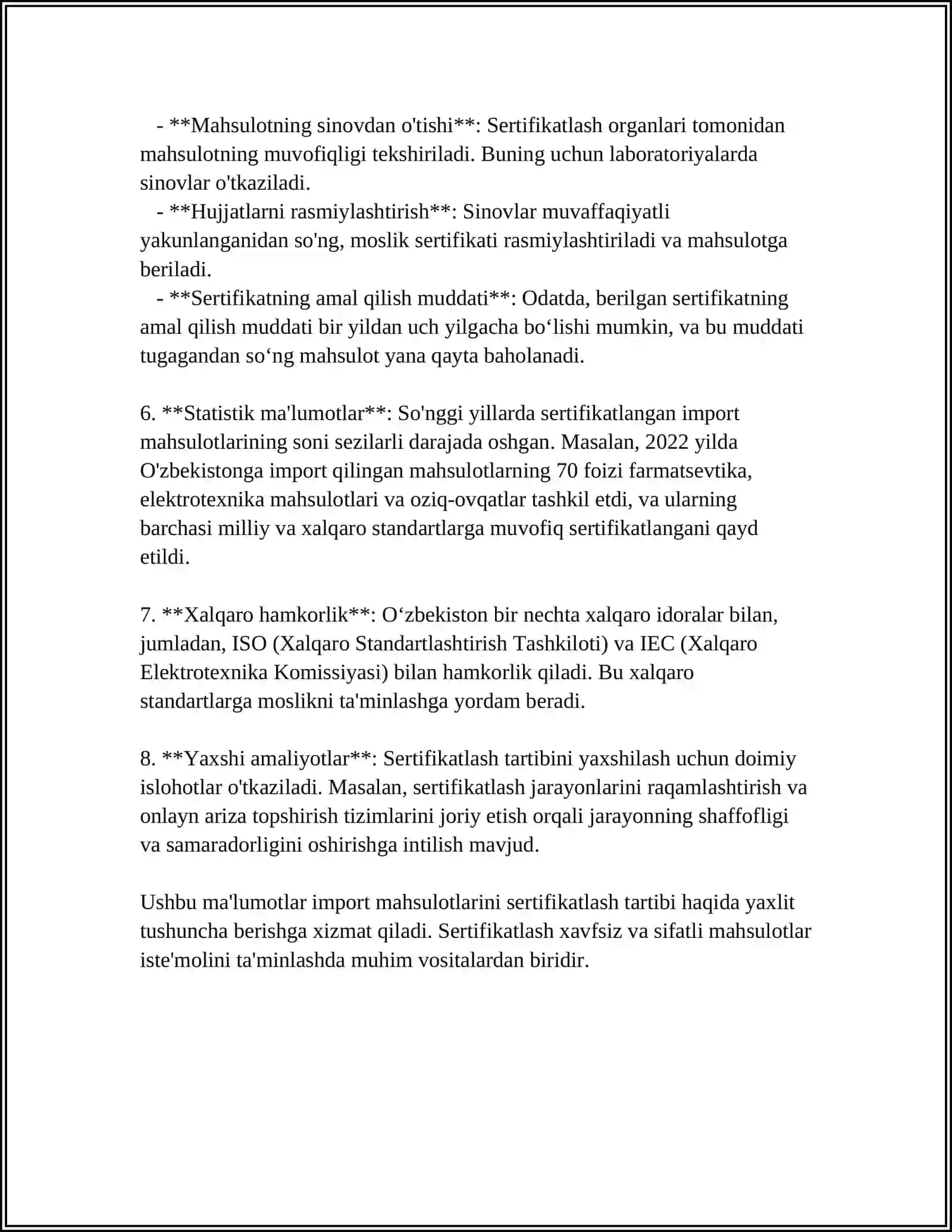 RESPUBLIKAGA OLIB KIRILAYOTGAN MAHSULOTLARNI RASMIYLASHTIRISH TARTIBLARI 4
