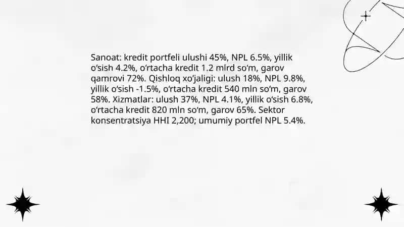 Bankning kredit portfelini baholash, mintaqadagi makroiqtisodiy vaziyatni tahlil qilish 4