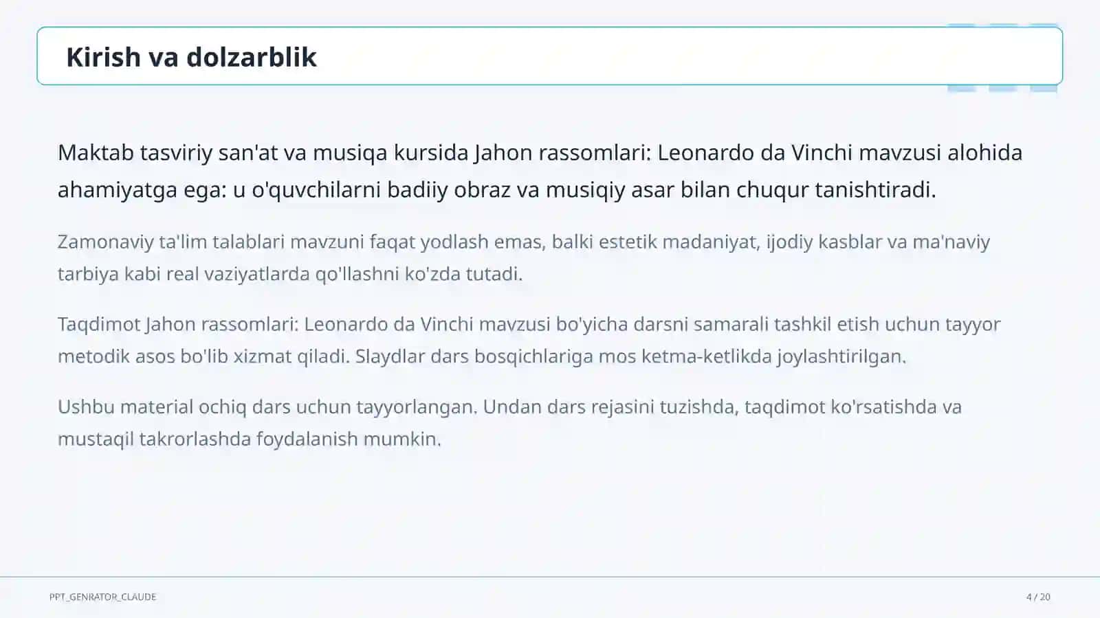 Jahon rassomlari: Leonardo da Vinchi (7-sinf) 4