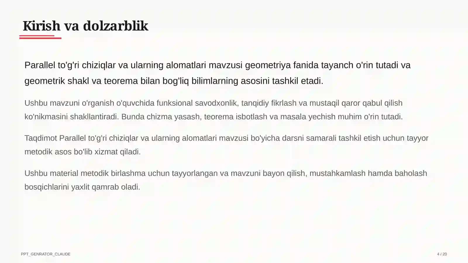 Parallel to'g'ri chiziqlar va ularning alomatlari (7-sinf) 4