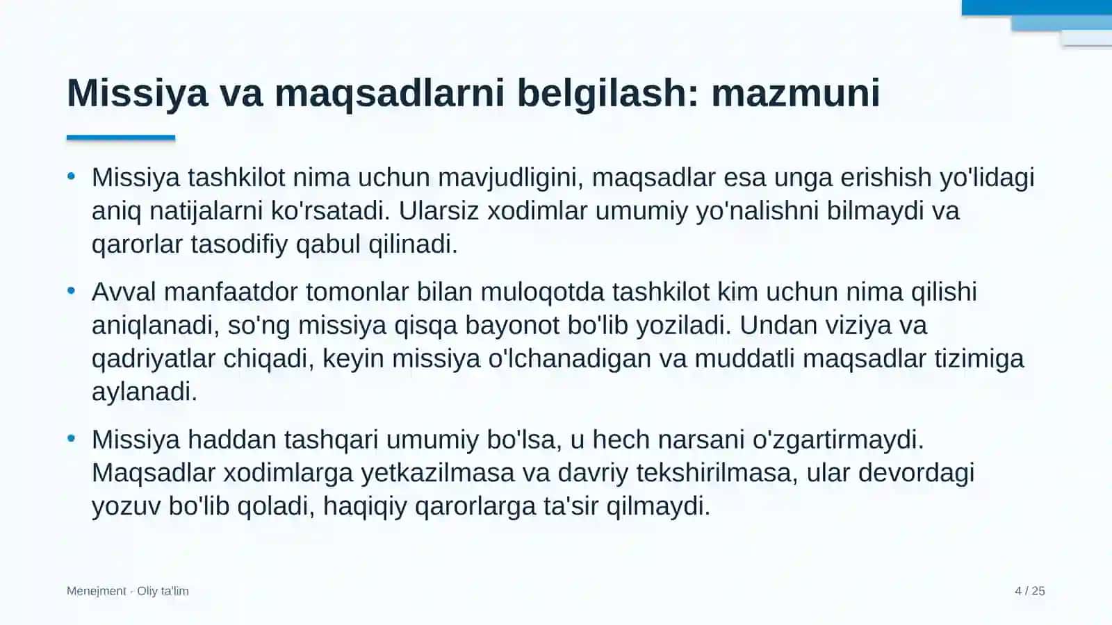 ta'lim turizmida tashkilotning missiyasi va maqsadlarini belgilash 8120 4